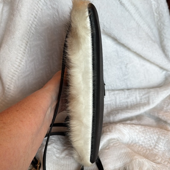 Bam Forever Black and White Faux Fur Crossbody Bag with adj strap. NWOT - Picture 9 of 12